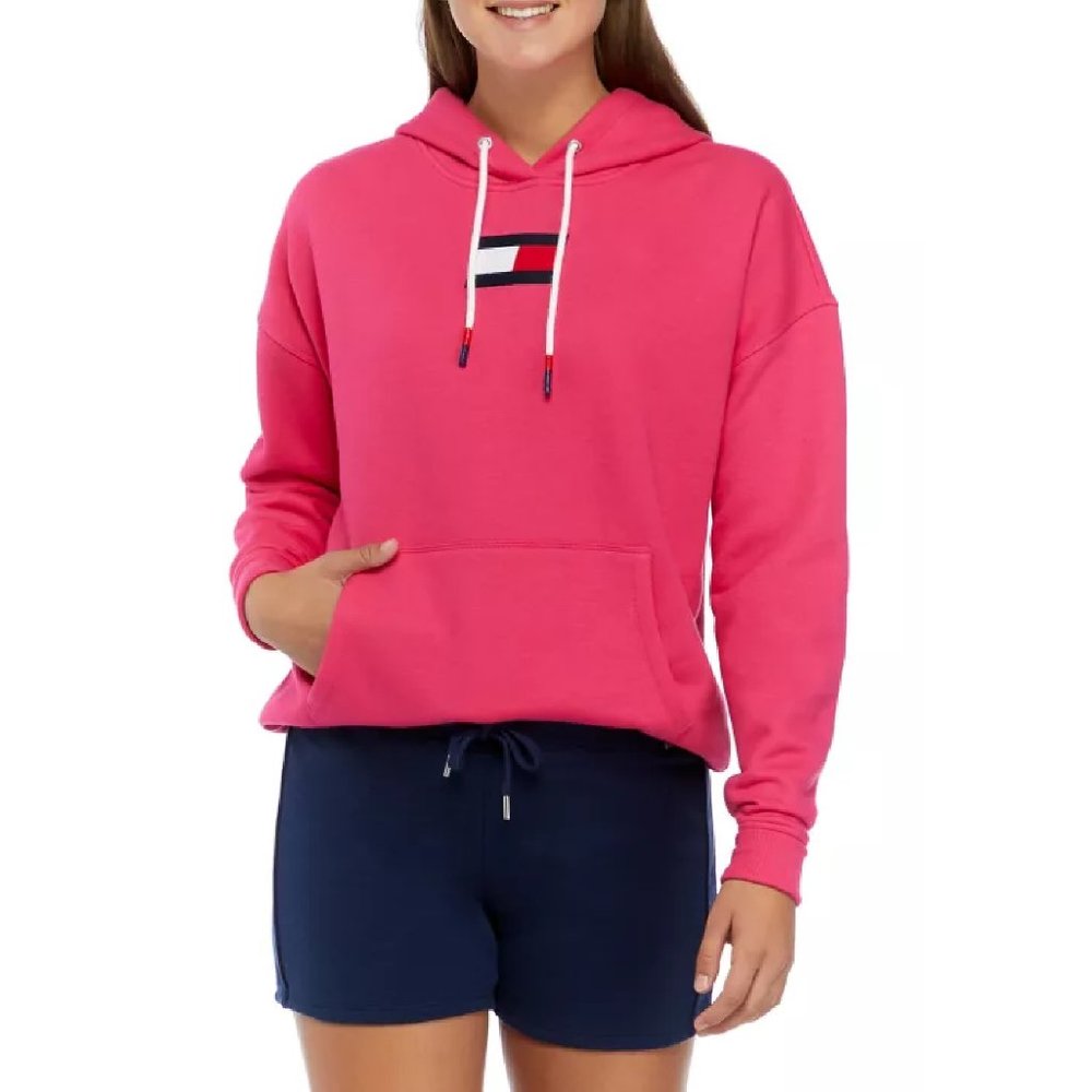 MAGENTA PINK Tommy Hilfiger Women's Sport Athleisure Hoodie Sweatshirt in Size M